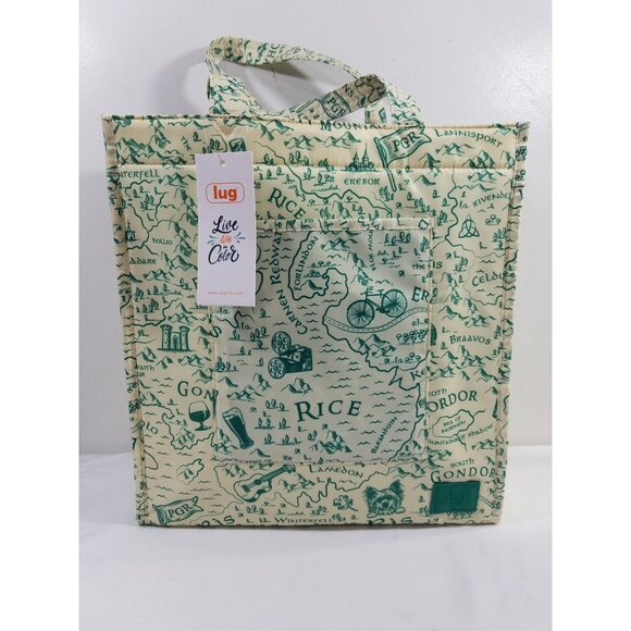 Lug Runner Tote Bag Green With Handles & Map Print Design New Unused - Picture 1 of 11